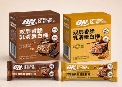 ON 双层香脆乳清蛋白棒两款包装与独立包装展示图